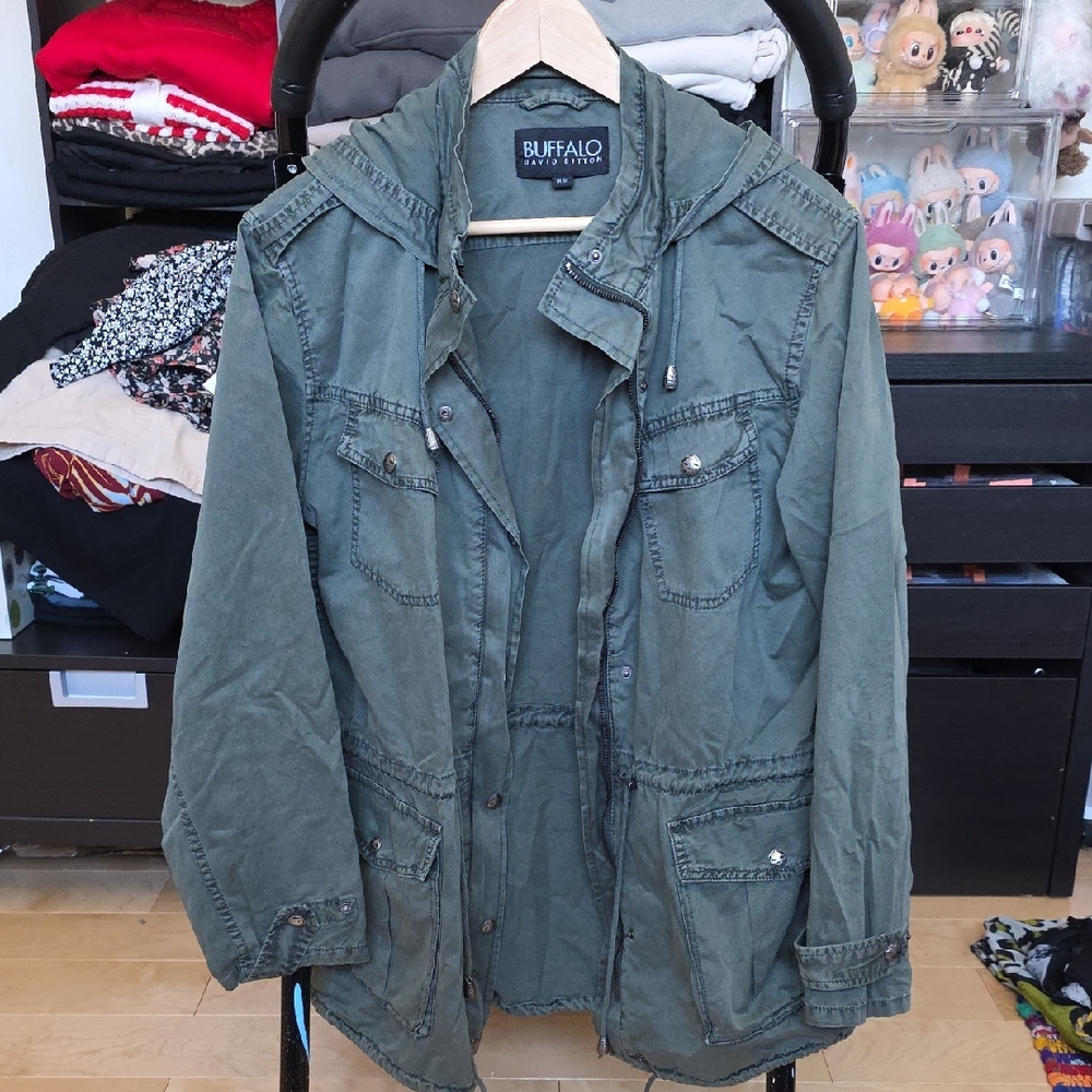 Buffalo David Bitton Olive Green Military Field Jacket with Hood